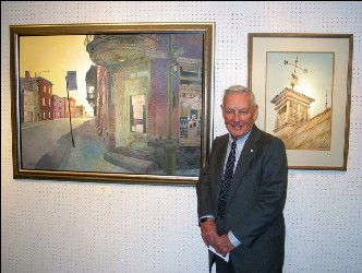 Leslie Coppold with two of his works