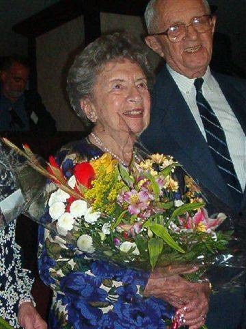 Bertha Rohr at July 2003 Reunion (George Novosel behind her)